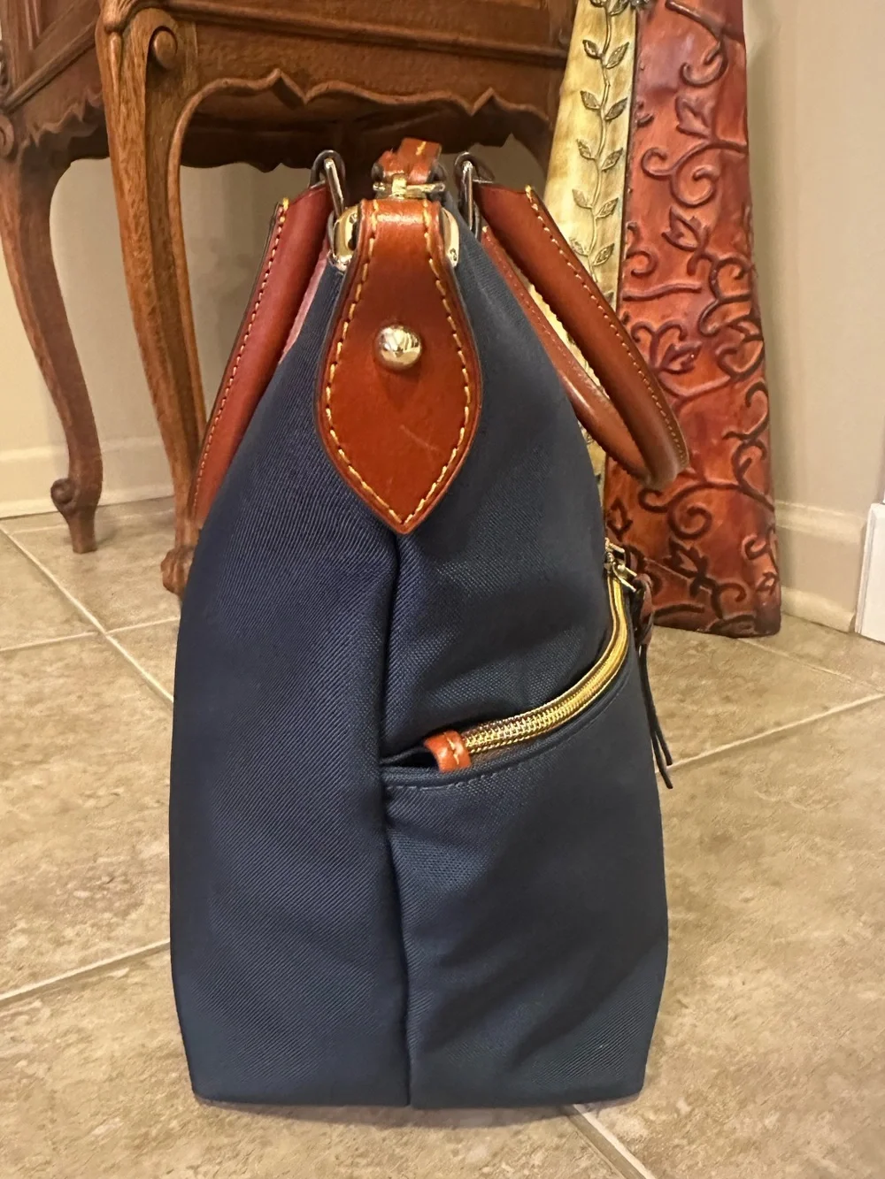 Dooney & Bourke Periwinkle/Cornflower Blue Nylon Large Pocket Satchel